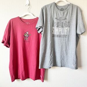 Life is Good Mens Bundle Lot (2) Graphic Casual T-Shirt Outdoor Guitar Size L